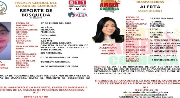 Reportan la desaparición de dos mujeres menores de edad en el estado de Coahuila Reportan la desaparición de dos mujeres menores de edad en el estado de Coahuila