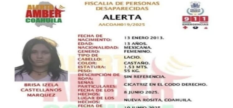 Encuentran sin vida a la niña de 13 años en lote baldío de Coahuila tras alerta Amber